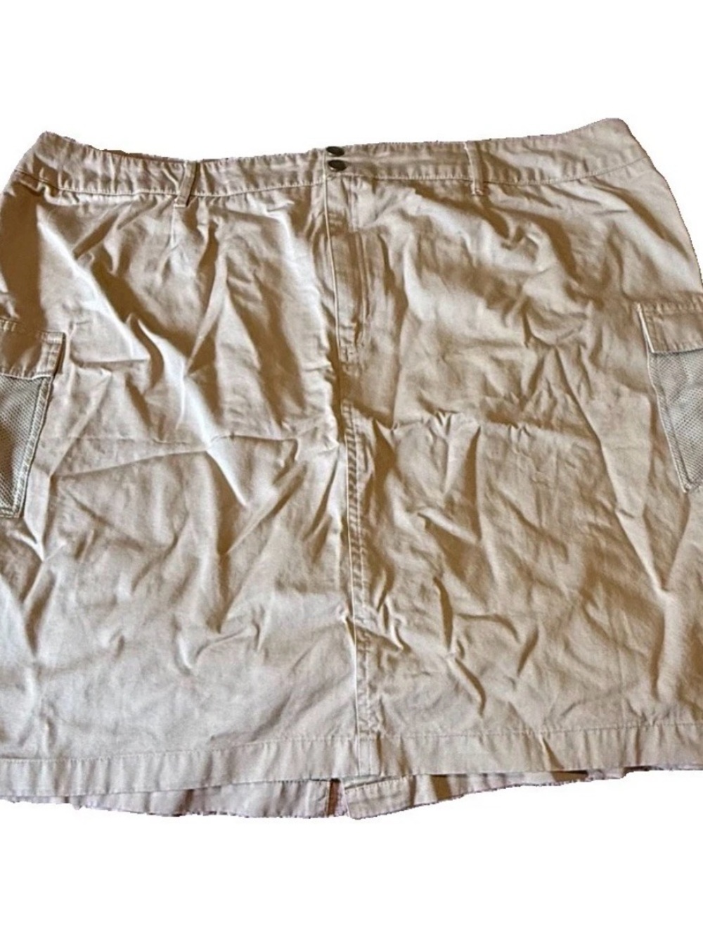 IZOD Khaki Utility Cargo Skirt Mesh Pockets Button Women 24 W